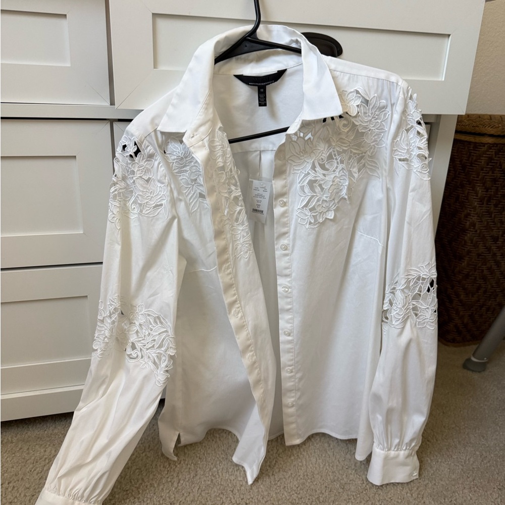 White Embroidered Button-Up Shirt